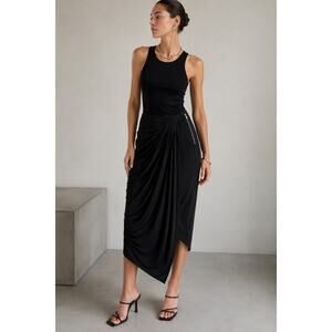 Helmut Lang Draped Overlap Jersey Midi Skirt M